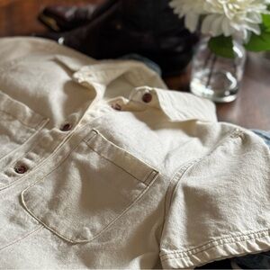 Denim Cream Short Sleeve Button Up Dress